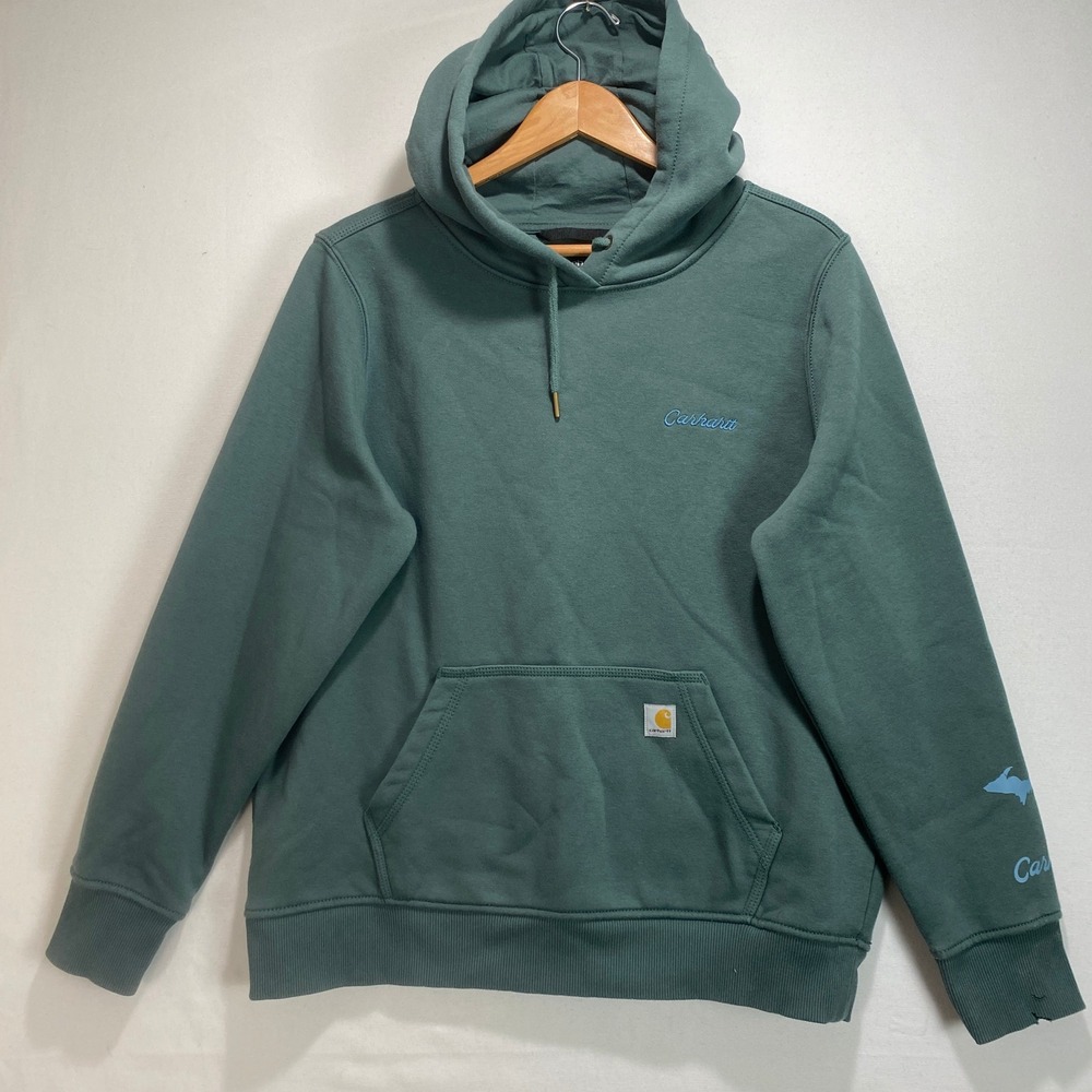 Carhartt Kids Green Relaxed Fit Michigan Sleeve Graphic Hoodie TS6849-W L 12-14